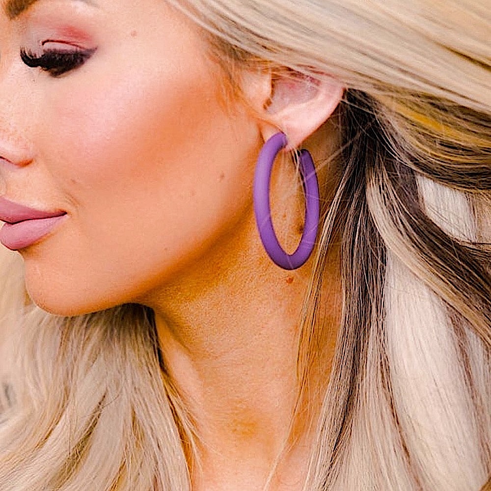 🆕🌿💜RUE27: PURPLE 50MM Hollow Metal Hoop Earrings
